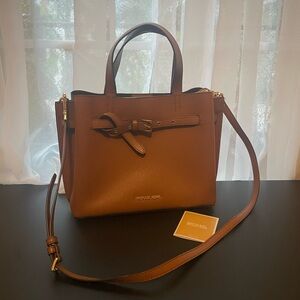 Michael Kors brown leather satchel with crossbody strap